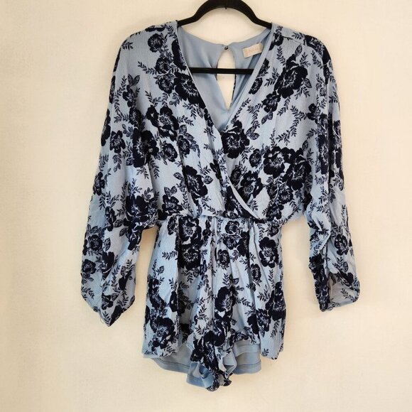Altar'd State Pants - Altar'd State Blue Floral Romper Long Sleeve Boho Bohemian Shorts Women's S